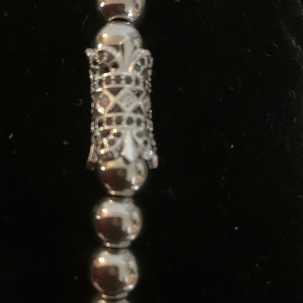 Hand Crafted Silver Beaded Bracelet Pave Stretch 7” Unisex Steel Beads